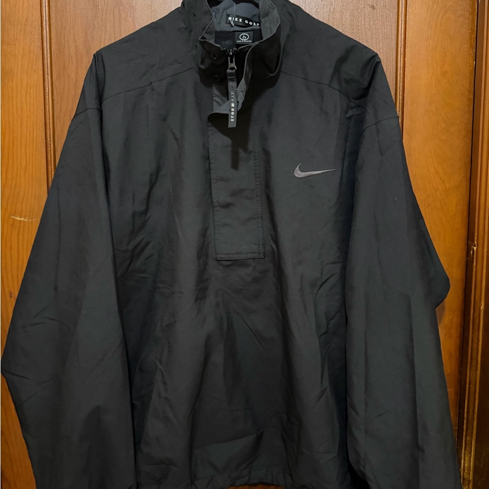 Vtg 90's Nike Golf Mens Size XL Storm Fit Windbreaker 1/4 Zip Jacket Black Grey